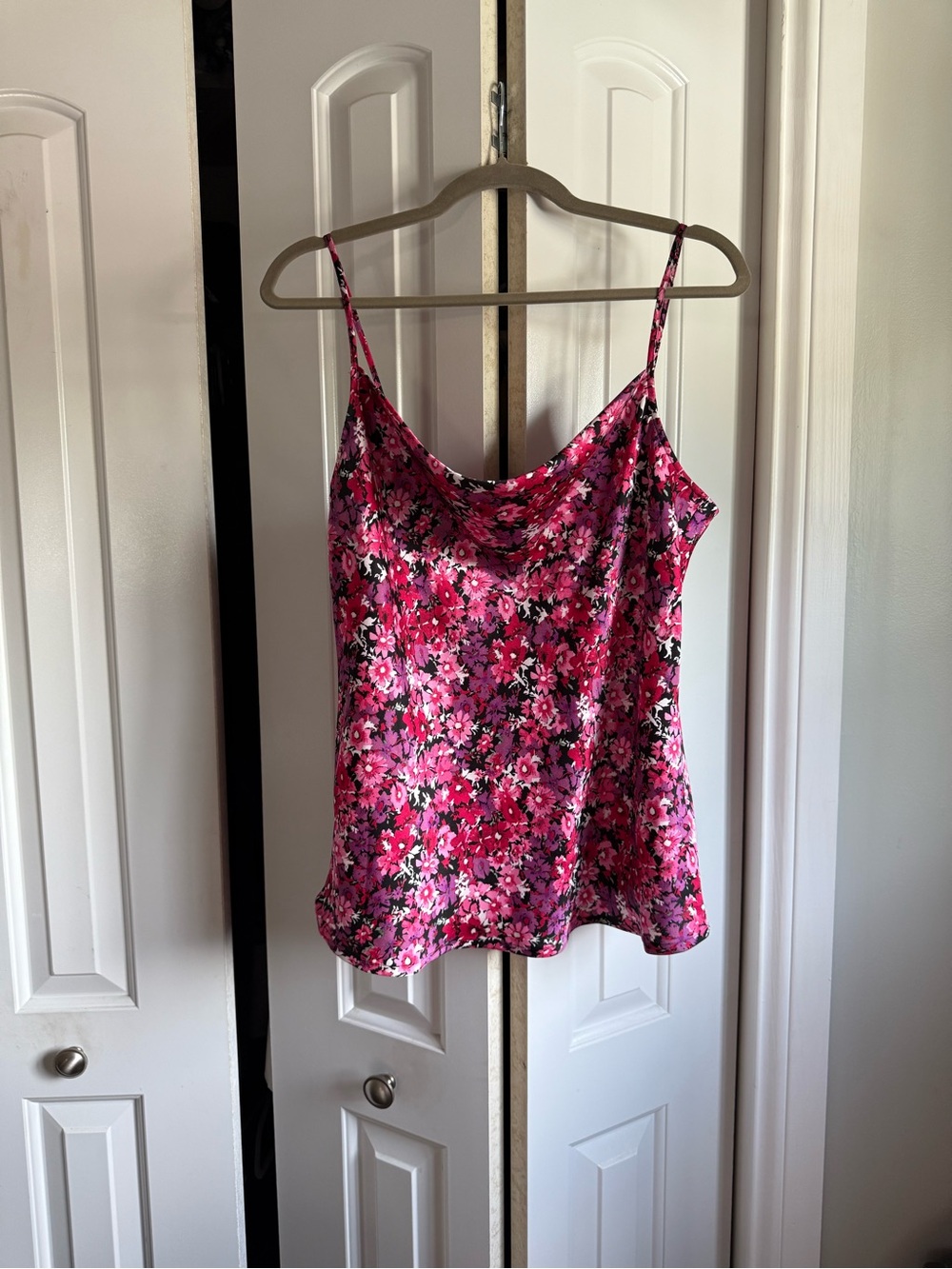 Express Floral Pink Cowl Neck Spaghetti Strap Tank Top Size L